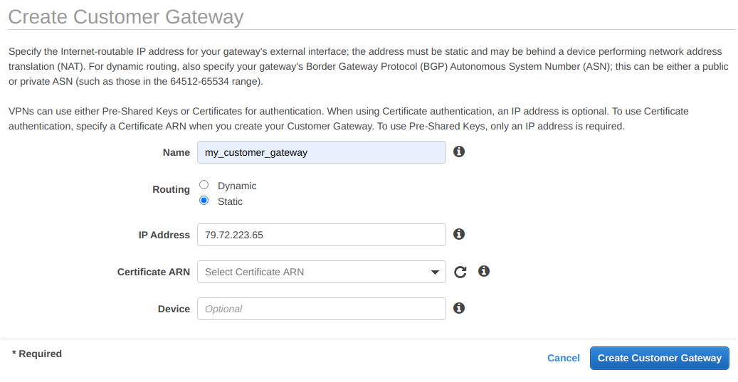 Create Customer Gateway