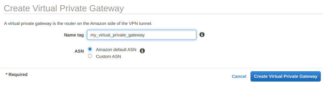 Create Virtual Private Gateway