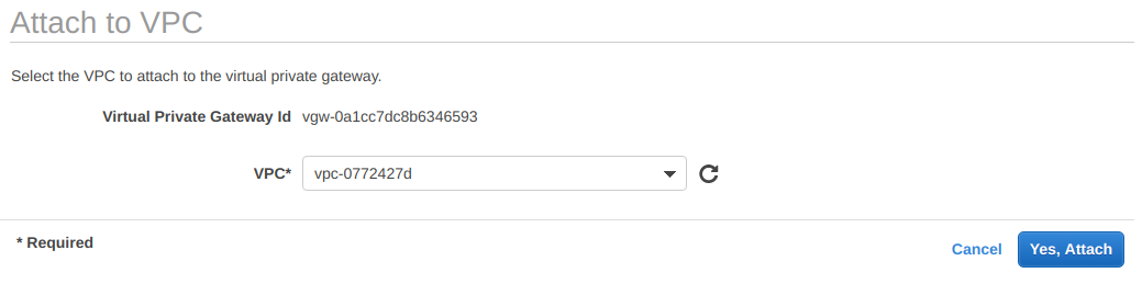Attach VPG to VPC